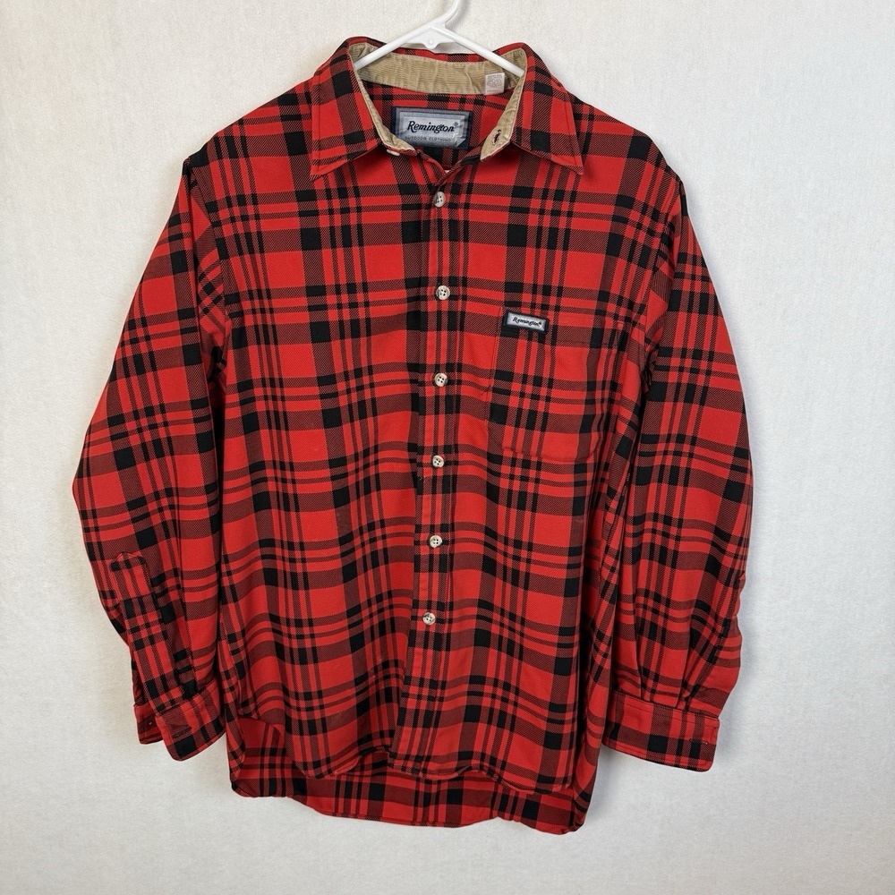 Remington Outdoor Clothing Red Black Plaid Flannel Shirt L Made In USA